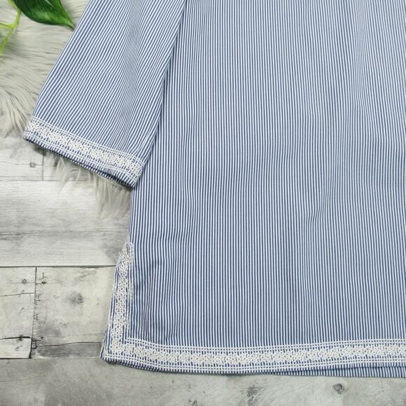 J. McLaughlin Blue & White Striped Embroidered Tunic Top Women's Size Large - Picture 9 of 13